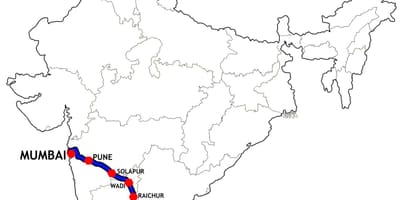 Мумбаї в Ченнаї залізничного маршрут на карті